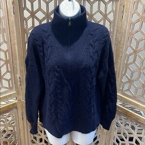 J crew cable knit half zip sweater navy supersoft yarn BD032 ✨